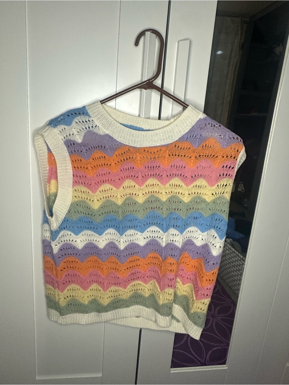 Rainbow Crochet Knit Sleeveless Sweater Vest